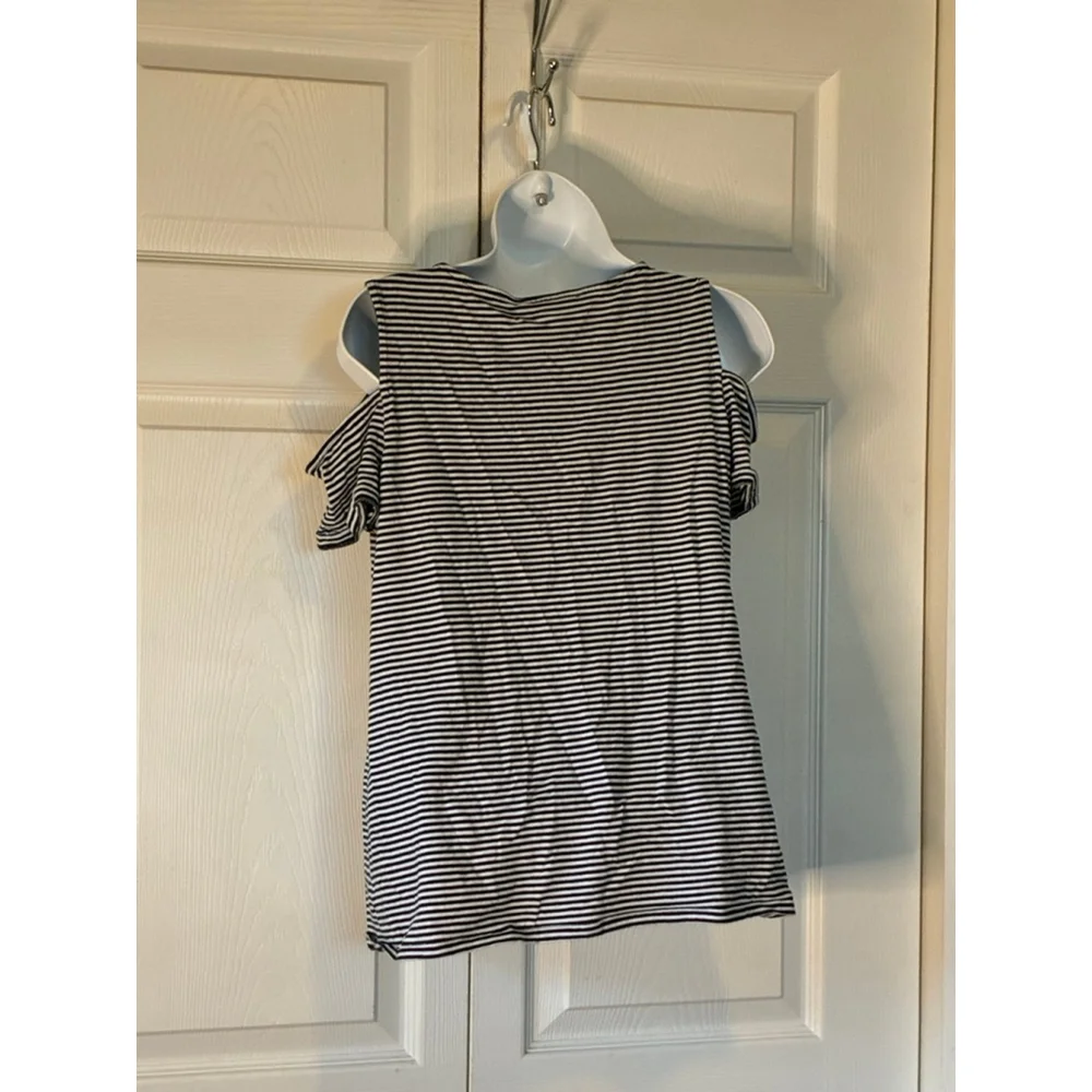 Women's Michael Kors Black White Striped Cold Shoulder Tank Top M